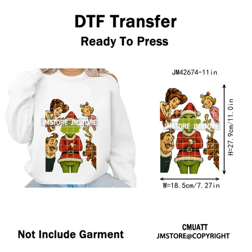 Cartoon Christmas Club Snow Winter Vibes Holly Jolly Santa Iron on DTF Washable Transfers Stickers Ready to Press for Clothing