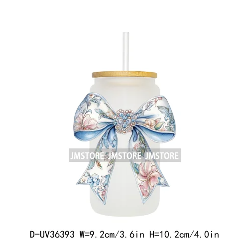 Blue Chinoiserie Coquette Bow UV Sticker Decals For Libbey Cold Cups Mug Tumbler Transfer Stickers Waterproof Top Quality Prints