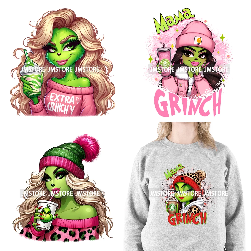 Colorful Retro Green Bougie Mama Coffee Lover Leopard Christmas Girls Iron On DTF Transfers Stickers Ready To Press For Clothes