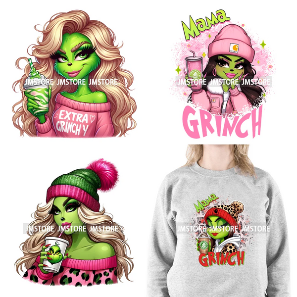 Colorful Retro Green Bougie Mama Coffee Lover Leopard Christmas Girls Iron On DTF Transfers Stickers Ready To Press For Clothes