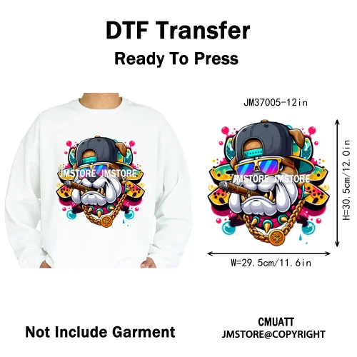 12in Graffiti Gangster Hip Hop Gorilla Life Is Better With Bulldog Iron on DTF Heat Transfer Sticker Ready to Press for Hoodies