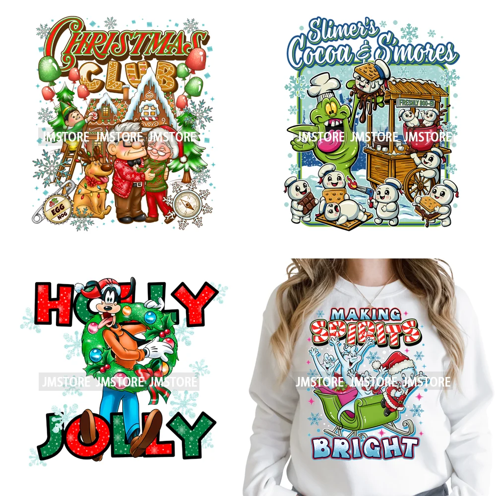 Cartoon Christmas Club Snow Winter Vibes Holly Jolly Santa Iron on DTF Washable Transfers Stickers Ready to Press for Clothing