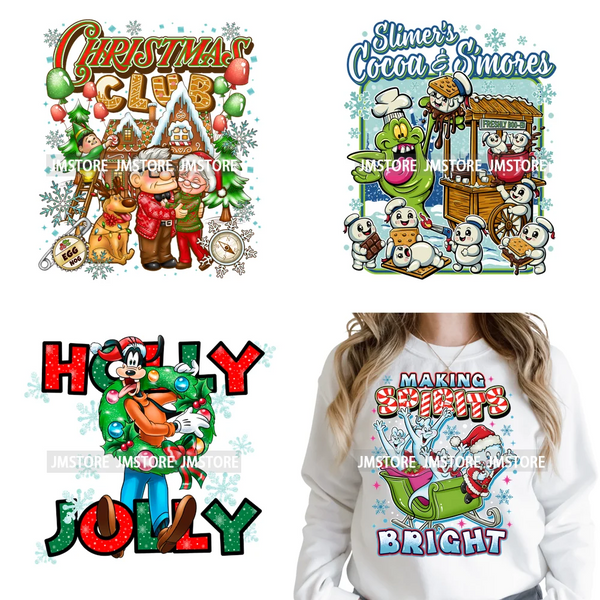 Cartoon Christmas Club Snow Winter Vibes Holly Jolly Santa Iron on DTF Washable Transfers Stickers Ready to Press for Clothing