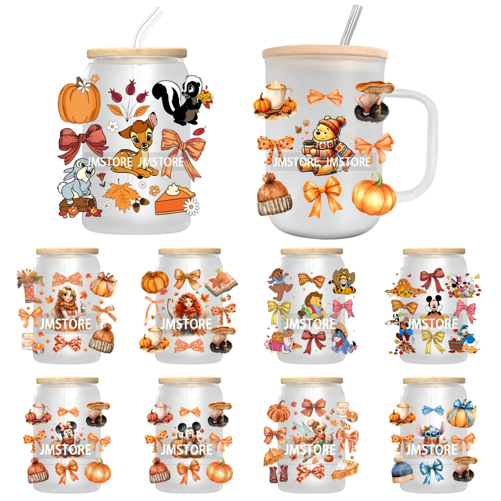 Cartoon Fall Coquette Bow Pumpkin Spice UV DTF Transfer Stickers Decals For Libbey Cold Cups Mug Tumbler Waterproof Autumn Vibes