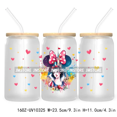 Cartoon Princess Coquette Bow Girly UV DTF Sticker For 16OZ Libbey Glass Cup Can Wrap Transfer Stickers Custom Labels DIY Logo