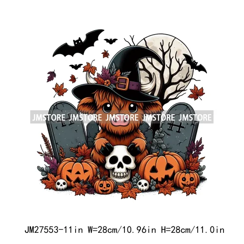 Ghost Highland Cows Western Pumpkin Skeleton Fall Dead Rip Coffin Cross Halloween DTF Iron On Transfers Stickers For Sweatshirt