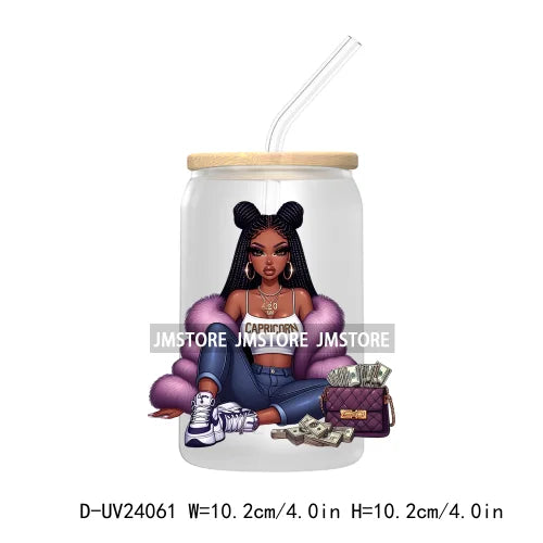 Black Girl Zodiac UV DTF Transfers Stickers Decals For Libbey Cold Cups Mugs Tumbler Waterproof Hip Hop African American Woman