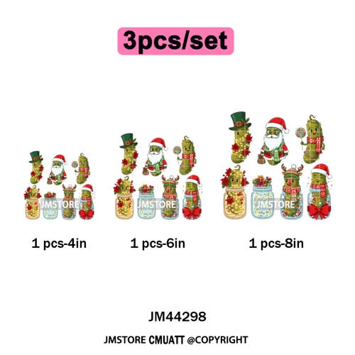 Merry Pickles Christmas Xmas Cucumber Holiday Santa Iron on Washable DTF Heat Transfer Stickers Ready to Press for T-shirts Bags