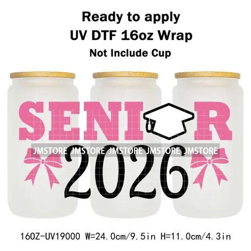 High School Senior Coquette Bow 16OZ UV DTF Cup Wraps Ready To Apply Waterproof Transfer Stickers For Libbey Glass Can Tumbler