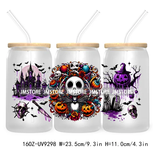 Scary Movies Halloween 16OZ UV DTF Cup Wrap Transfer Stickers Custom Labels Waterproof Logo For Libbey Glass Can Spooky Season