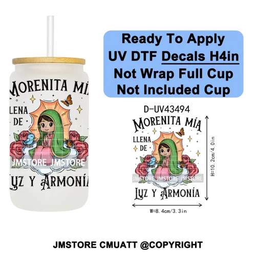 Feliz Navidad Mexican Christmas UV DTF Decals Ready To Apply Waterproof Transfer Stickers DIY Crafts For 16OZ Libbey Glass Can