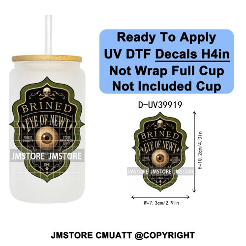 Spooky Halloween Witch Brew Bottle Label Set UV DTF Transfer Stickers Decals Ready To Apply Waterproof For 16OZ Libbey Glass Can
