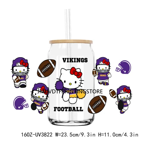 Sport Football Cartoon Cat UV DTF Sticker For 16OZ Libbey Glass Cup Can Wrap Transfer Sticker Custom Labels DIY Logo