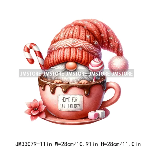 Funny Hot Cocoa Cup Festive Gnomes Wishes Candy Merry Christmas Iron On DTF Transfers Stickers Ready To Press For Sweatshirts