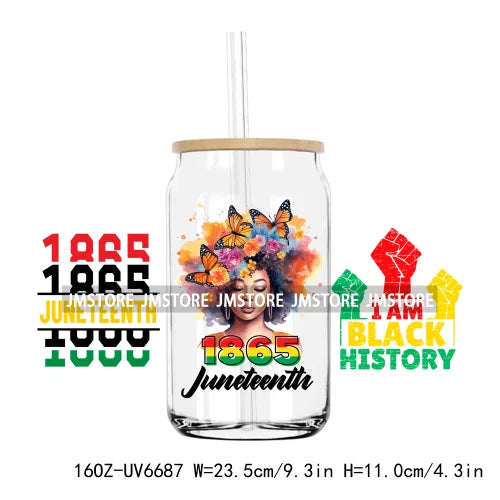 1865 Vibes Juneteenth Sunflower 16OZ UV DTF Cup Wrap Transfer Stickers Custom Label Durable Waterproof Logo For Libbey Glass Can