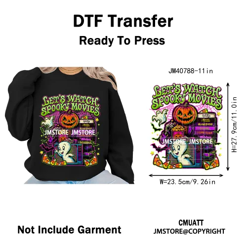 Scary Cartoon Halloween Horror Movies Trick Or Treat Logo Iron on DTF Washable Transfer Sticker Ready to Press for T-shirts Bags
