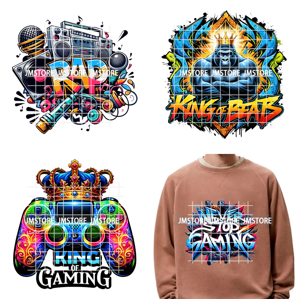 12in Old School Rap Hip Hop Music King Gaming Urban Vibes Graffiti Iron on DTF Heat Transfer Stickers Ready to Press for T-shirt