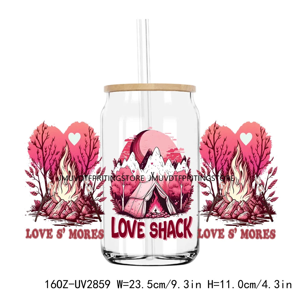 Camping Is My Valentine UV DTF Sticker For 16OZ Libbey Glass Cup Can Wrap Transfer Sticker Custom DIY Logo Love Camp Coffee