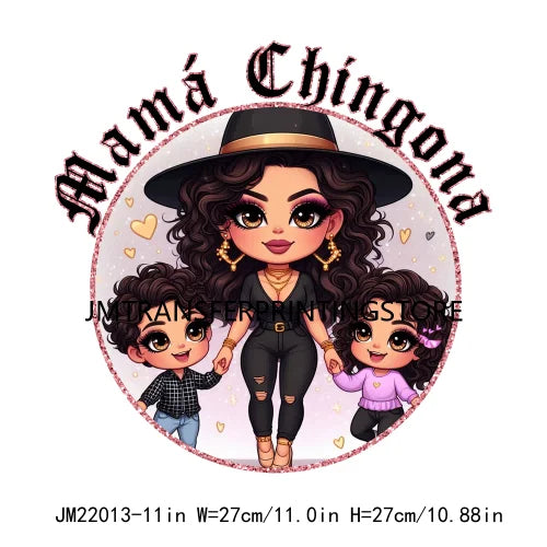 DIY Latina Mama Chingona Chicana Mom Kids Chibi Style Mother's Day Iron On DTF Transfer Stickers Ready To Press For Clothing