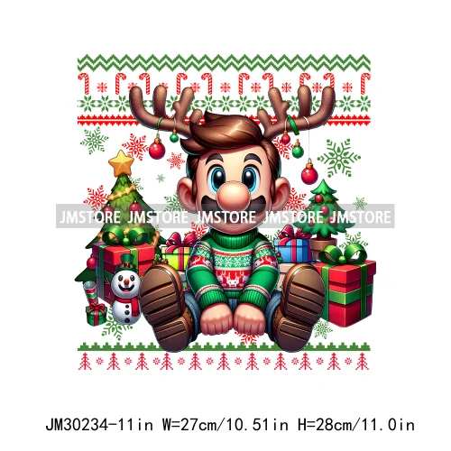 Cartoon Christmas Character Ugly Sweater Friends Deer Winter Holiday Gifts Iron On DTF Heat Press Transfers Stickers For Hoodies