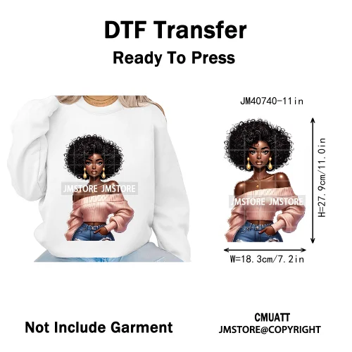 Sassy Curly Afro Women Fashion Hairstyle Urban Melanin Girls Iron on DTF Washable Transfers Stickers Ready to Press for Textile