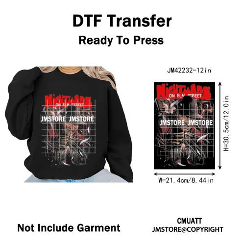 Funny Halftone Movie Series Killer Halloween Spooky Season Iron on DTF Washable Transfers Stickers Ready to Press for T-shirts