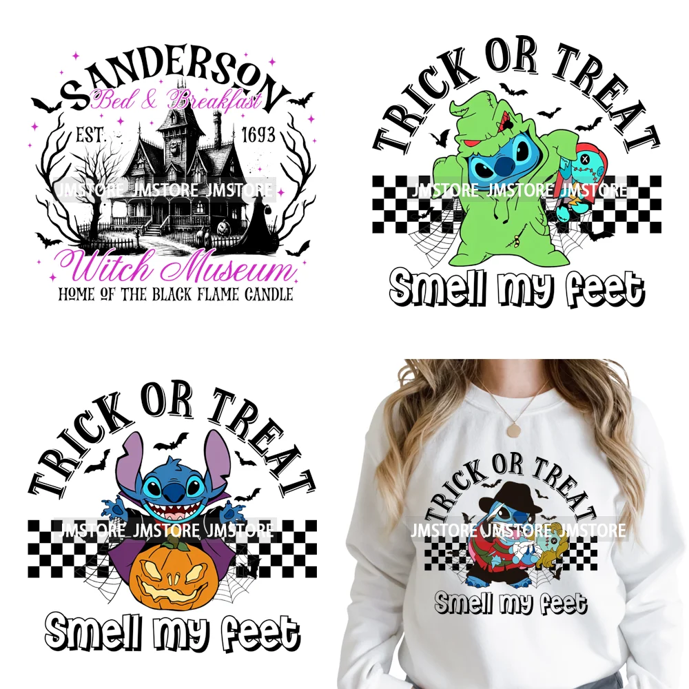 Checkered Trick Or Treat Scary Killer Character Halloween Vibes Iron on DTF Washable Transfer Sticker Ready to Press for Hoodies