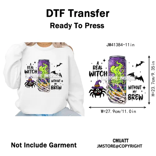 Cute Soda Can Energy Drink Boo Ghost Coquette Spooky Halloween Iron on DTF Washable Transfer Sticker Ready to Press for Clothing