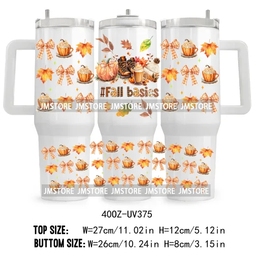 Leopard Pumpkin Coquette Bow UV DTF 40OZ Tumbler Wrap Ready To Apply Waterproof Custom Logo Fall Autumn Vibes Transfer Stickers