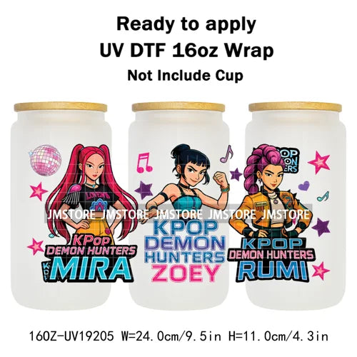 Demon Hunters Inspired Kpop Girls Bands UV DTF Transfer Sticker Durable Cup Tumbler Wrap For 16OZ Libbey Glass Wraps Bottle Mug