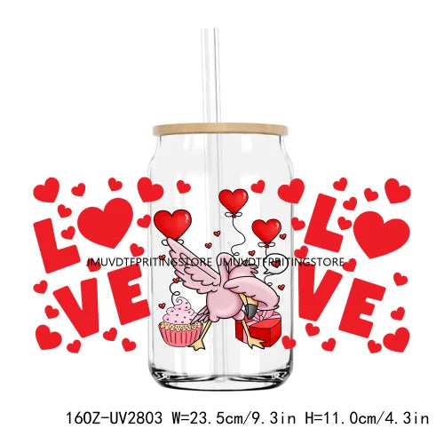 Cute Animal Couple Valentine Day UV DTF Sticker For 16OZ Libbey Glass Cup Can Wrap Transfer Sticker Custom Labels DIY Logo