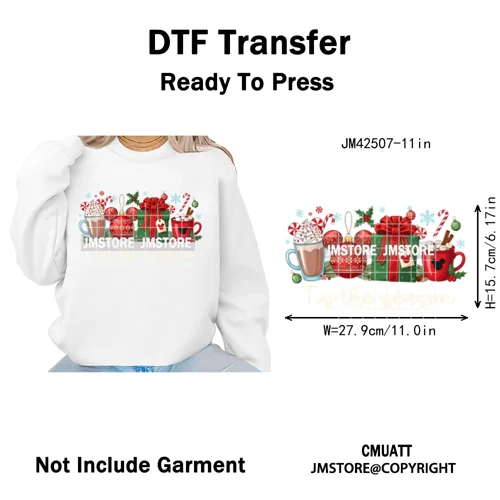 Ho Ho Ho Christmas Coquette Gifts Santa Cartoon Characters Iron on DTF Washable Transfers Stickers Ready to Press for Clothing