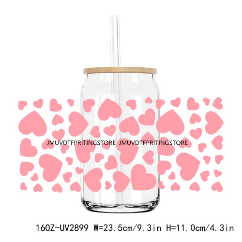 Leopard Hearts XOXO Valentines 16OZ UV DTF Cup Wrap Transfers Stickers Custom Labels DIY Waterproof Logo For Libbey Glass Can