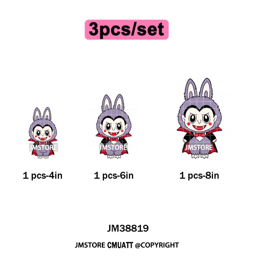 Retro Laboo Halloween Horror Character Washable Printing Iron on DTF Heat Transfers Stickers Ready to Press for Clothes Bags