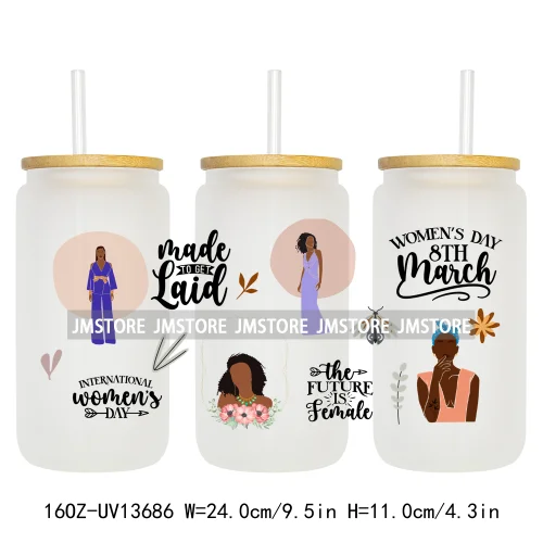 Lady Girl Power Black Woman Affirmations UV DTF Wraps Transfer Sticker Waterproof High Quality For 16OZ Libbey Glass Can Tumbler