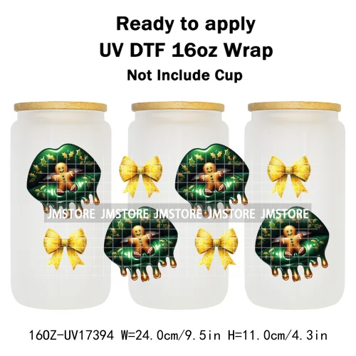 Coquette Bow Christmas Gift Lips UV DTF Stickers Xmas Season Candy Cane Ready To Transfer 16OZ Cup Wraps For Libbey Can Glass