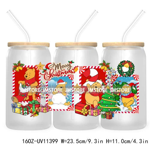 Christmas Cartoon Friends Holiday Season 16OZ UV Cup Wrap DTF Transfer Stickers For Libbey Glass Can Cup Tumbler Waterproof Logo