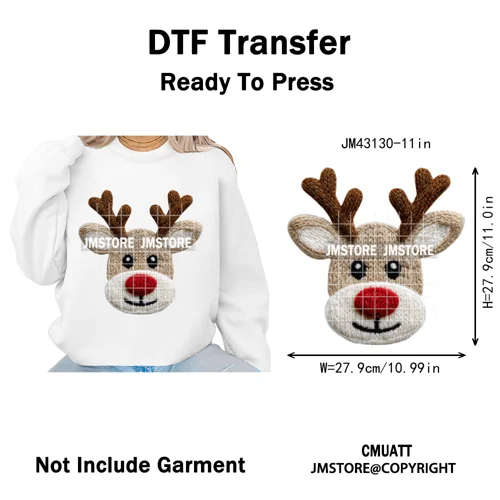 Faux Yarn Very Merry Christmas Mouse Friends Cartoon Santa Iron on Washable DTF Transfers Stickers Ready to Press for Clothing