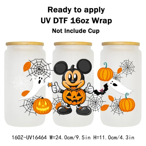 Cartoon Mouse Halloween Trick Or Treat UV DTF Stickers Ready To Transfer Cup Wrap Custom Prints For Libbey Can Glass Tumbler Mug
