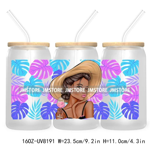 Hot Girl Summer Lady UV DTF Sticker For 16OZ Libbey Glass Cup Can Wrap Transfer Stickers Custom Labels DIY Logo Woman With Hat