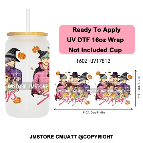 Kpop Halloween Spooky Ghosts Anime Lover 16OZ UV DTF Cup Wraps Ready To Apply Waterproof Transfer Stickers For Libbey Glass Can