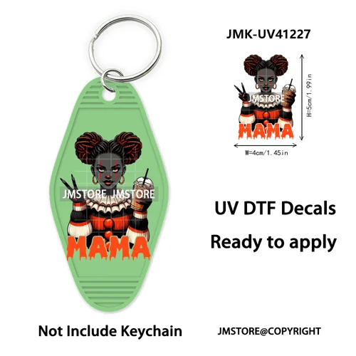 Horror Character Mama Coffee Lover UV DTF Motel Keychain Decal Ready To Ship Durable Transfer Stickers Prints For Hotel Keychain