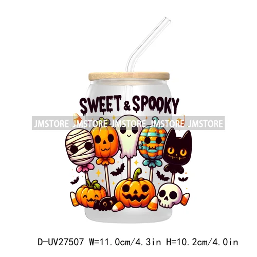 Cute Ghost Stay Spooky Halloween Pumpkin UV DTF Transfer Stickers Decals For Libbey Cold Cups Mugs Tumbler Waterproof Craft Boo