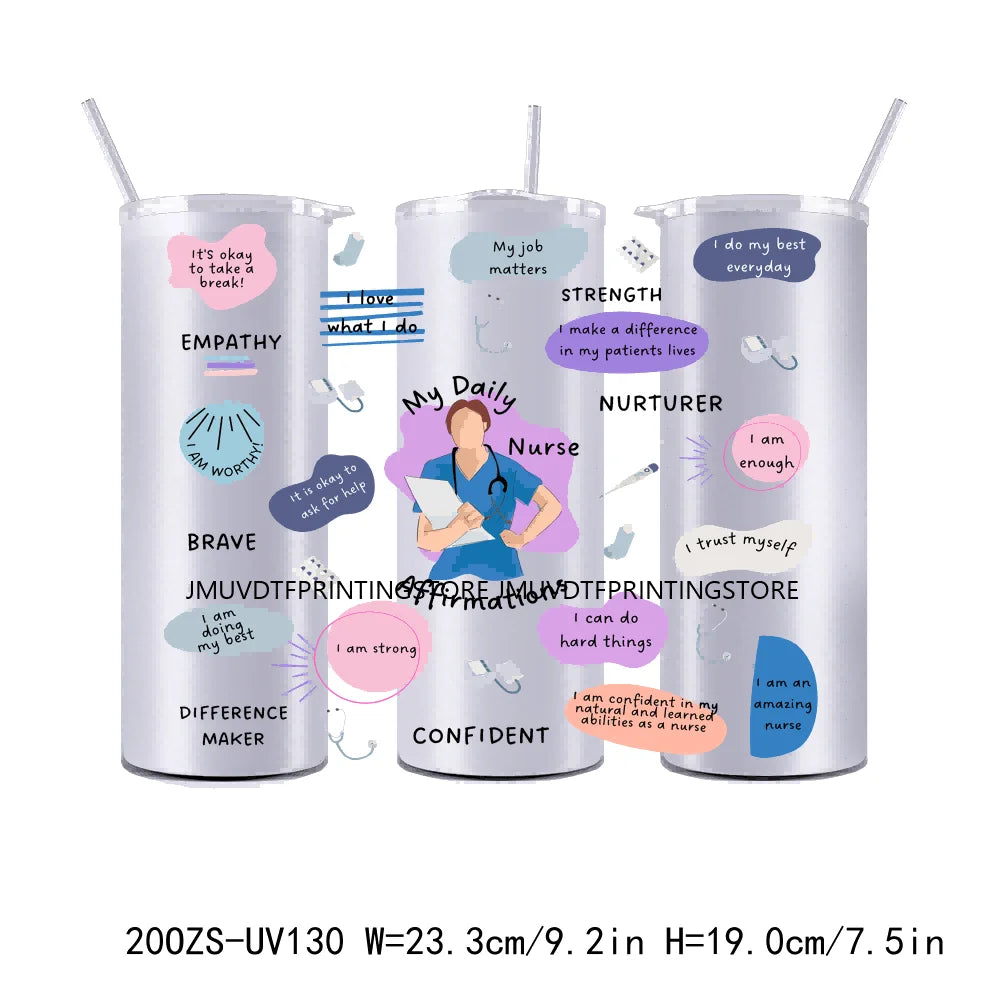Retro Nurse Daily Affirmation 20OZ UV DTF Straight Wrap Transfers Stickers Custom Labels DIY Durable Waterproof Logo For Tumbler