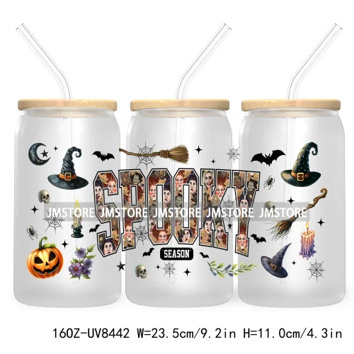 Cartoon Halloween Horror Friends UV DTF Sticker For 16OZ Libbey Glass Cup Can Wrap Transfer Stickers Custom Label DIY Logo Skull