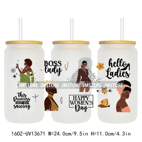 Lady Girl Power Black Woman Affirmations UV DTF Wraps Transfer Sticker Waterproof High Quality For 16OZ Libbey Glass Can Tumbler