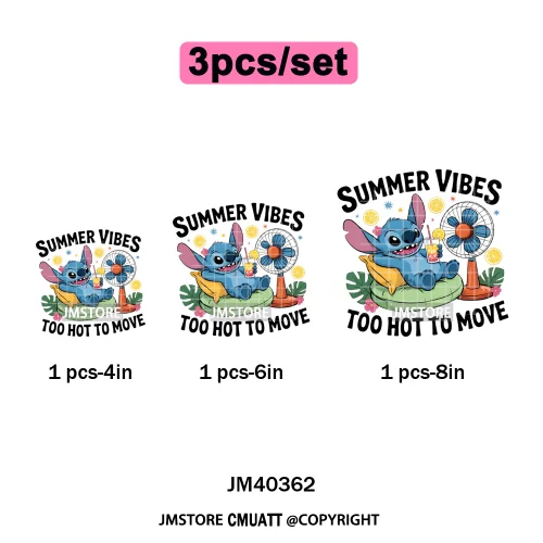 Aloha Flower Summer Vibes Cartoon Animal Vacation Life Designs Iron on DTF Washable Transfers Sticker Ready to Press for Clothes