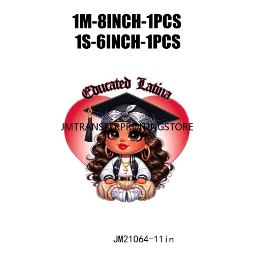 Chicana Chola Educated Latina Graduation Girl Mexican Culture Iron On Stickers Chingona y con Diploma DTF Transfers For Garment