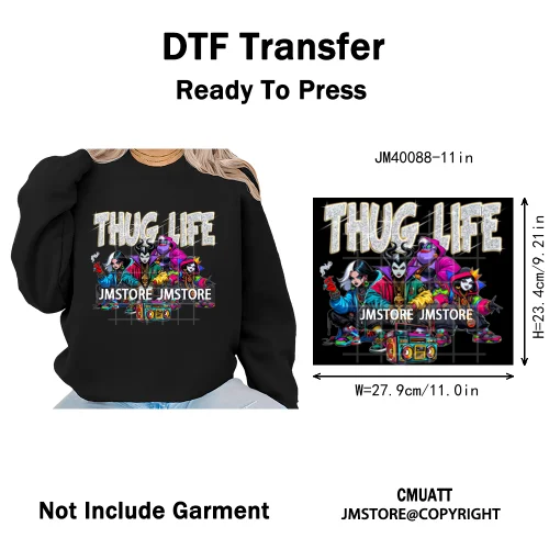 Old School Halloween Horror Movie Killer Bad Queen Thug Life Iron on DTF Washable Transfers Stickers Ready to Press for Clothes