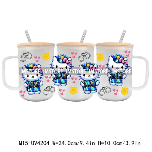 Cartoon Best Friends UV DTF Glass Can Wrap For 15OZ Mug Glass Cup Transfer Stickers DIY Custom Logo Labels Cute Cat Sunflowers